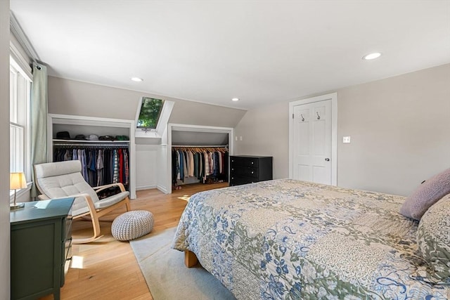 11 Bruce Ln, Wenham, MA 01984 - bedroom featuring wood finished floors, recessed lighting, multiple windows, and vaulted ceiling