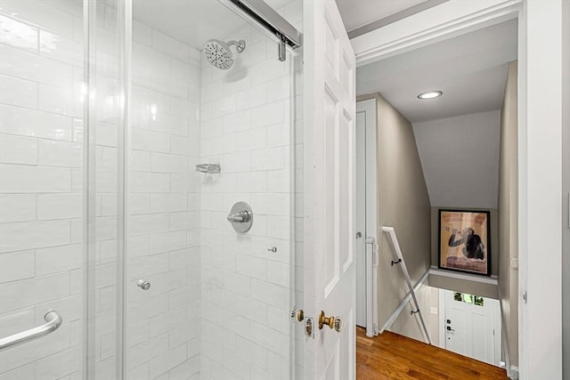 11 Bruce Ln, Wenham, MA 01984 - full bathroom with a shower stall, wood finished floors, and recessed lighting