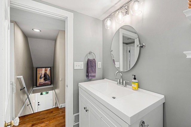 11 Bruce Ln, Wenham, MA 01984 - bathroom featuring vanity, wood finished floors, and baseboards