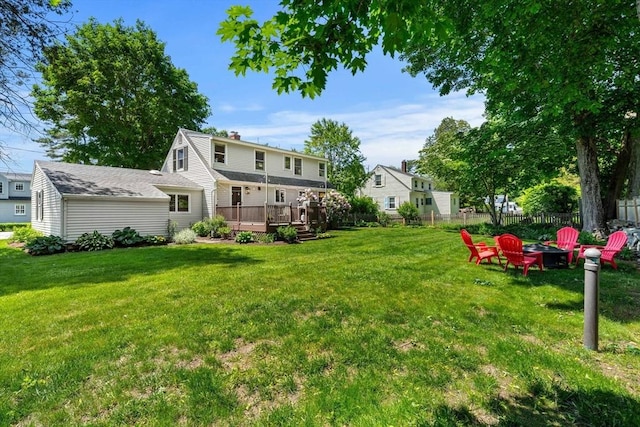 11 Bruce Ln, Wenham, MA 01984 - view of yard featuring a fire pit and a wooden deck