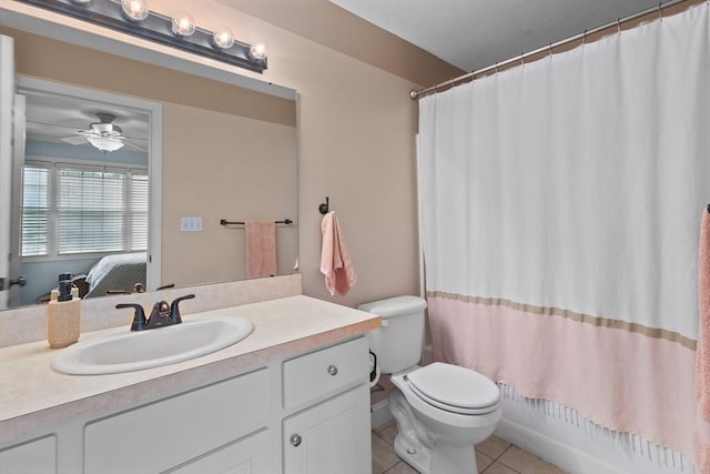 10 Sprucewood Ln Unit 10, Worcester, MA 01606 - ensuite bathroom featuring vanity, tile patterned floors, a ceiling fan, and shower / bath combination with curtain