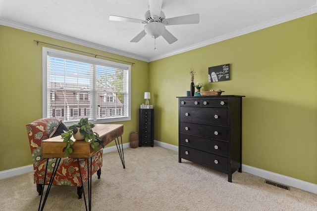 10 Sprucewood Ln Unit 10, Worcester, MA 01606 - home office featuring light carpet, ornamental molding, and ceiling fan