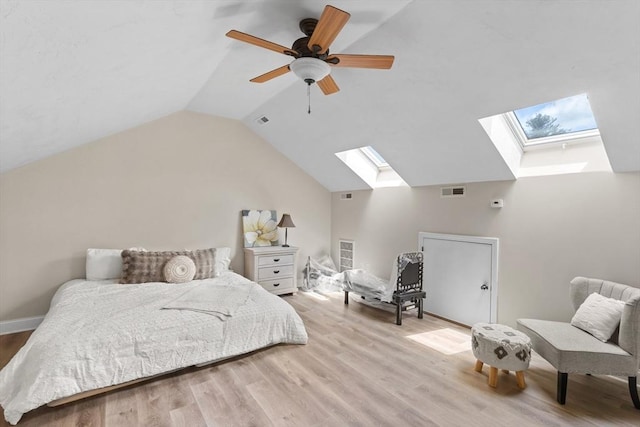 10 Sprucewood Ln Unit 10, Worcester, MA 01606 - bedroom with a skylight, light wood-style flooring, lofted ceiling, and ceiling fan