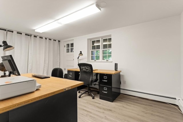 94 Laurel Dr, Needham, MA 02492 - office featuring light wood-style floors and a baseboard radiator