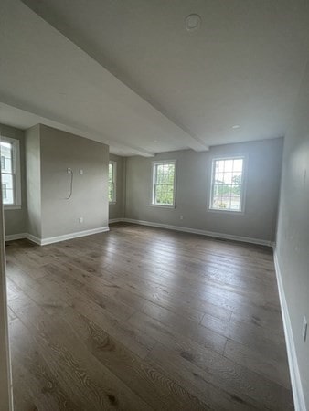 spare room with dark hardwood / wood-style floors