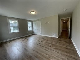 interior space with dark wood-type flooring