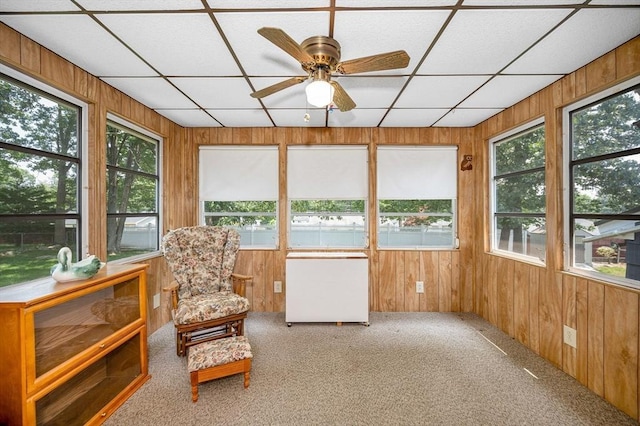 101 Harold Ave, Dracut, MA 01826 - sunroom with wood walls, plenty of natural light, carpet, a paneled ceiling, and radiator