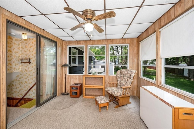 101 Harold Ave, Dracut, MA 01826 - sunroom featuring a ceiling fan, a paneled ceiling, and carpet floors