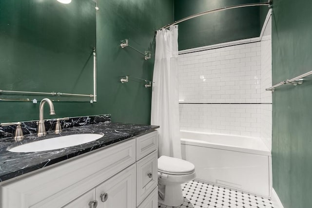 215 Harvard St Unit 40, Medford, MA 02155 - bathroom featuring vanity, toilet, shower / tub combo with curtain, and tile patterned floors