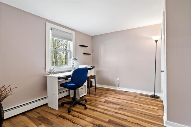 office with baseboards and wood finished floors