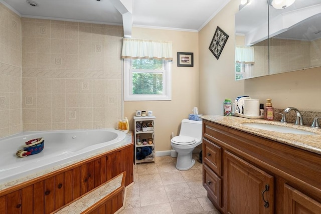 22 Washington St, Methuen, MA 01844 - full bathroom with vanity, a garden tub, tile patterned flooring, and crown molding