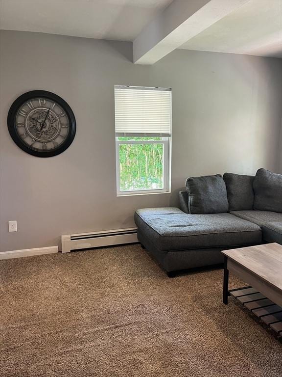 13 Harrison Ave, Bourne, MA 02532 - carpeted living room with baseboard heating and baseboards