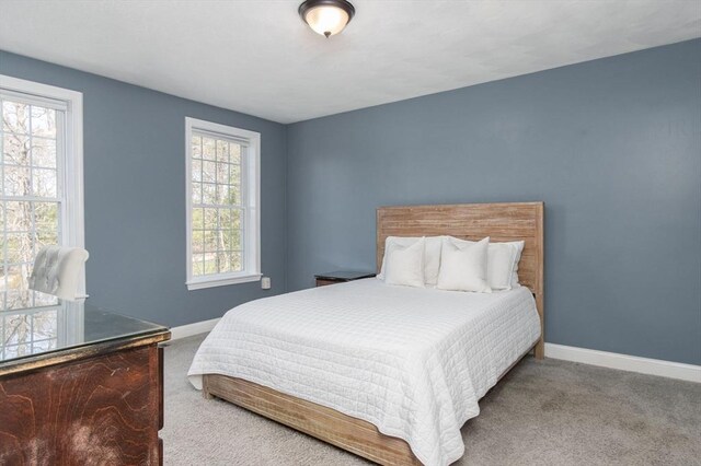 bedroom with carpet floors and baseboards