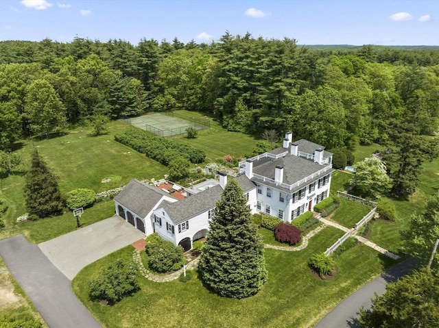 drone / aerial view with a forest view