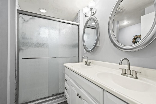 231 Georgetown Rd, Boxford, MA 01921 - full bath with double vanity, a stall shower, and recessed lighting