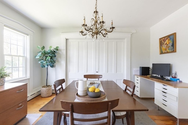 831 Main St, Dennis, MA 02638 - dining room with a chandelier, light wood-style floors, and a baseboard heating unit