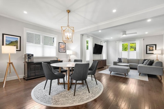 10 Fieldstone Way Unit 11, Wellesley, MA 02482 - dining space with dark wood-type flooring, a chandelier, recessed lighting, and ornamental molding