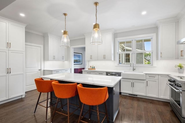 10 Fieldstone Way Unit 11, Wellesley, MA 02482 - kitchen with appliances with stainless steel finishes, crown molding, dark wood-type flooring, backsplash, and recessed lighting