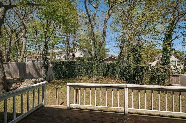 deck with a fenced backyard
