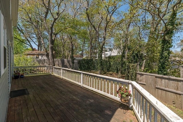 wooden deck featuring a fenced backyard