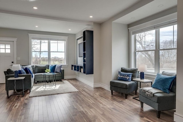 136 Flash Rd Townhome, Unit Townhome, Nahant, MA 01908 - living room with plenty of natural light, baseboards, and wood finished floors