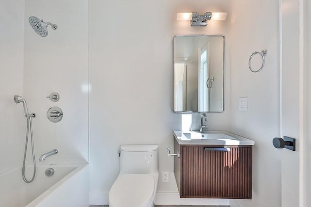 full bathroom with vanity, shower / bathtub combination, and toilet