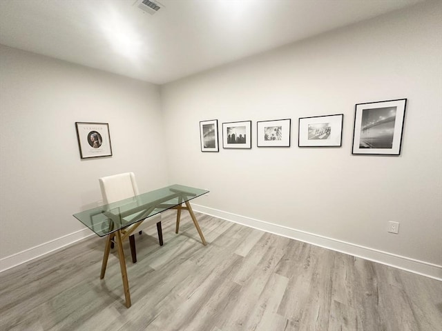 office area featuring light hardwood / wood-style floors