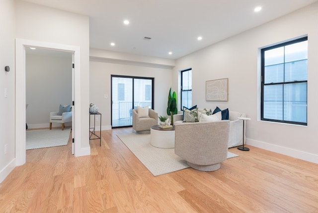 living room with light hardwood / wood-style floors