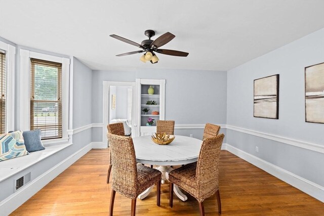 225 Pleasant St, Weymouth, MA 02190 - dining space featuring light wood-style flooring, ceiling fan, and baseboards