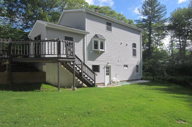 30 Bailey Rd, Oxford, MA 01540 - rear view of property featuring stairs, a deck, and a lawn