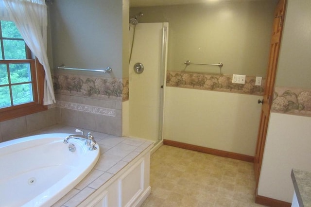 30 Bailey Rd, Oxford, MA 01540 - full bathroom featuring a stall shower, a jetted tub, and tile patterned floors
