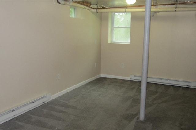 30 Bailey Rd, Oxford, MA 01540 - basement with carpet, a baseboard heating unit, and baseboards