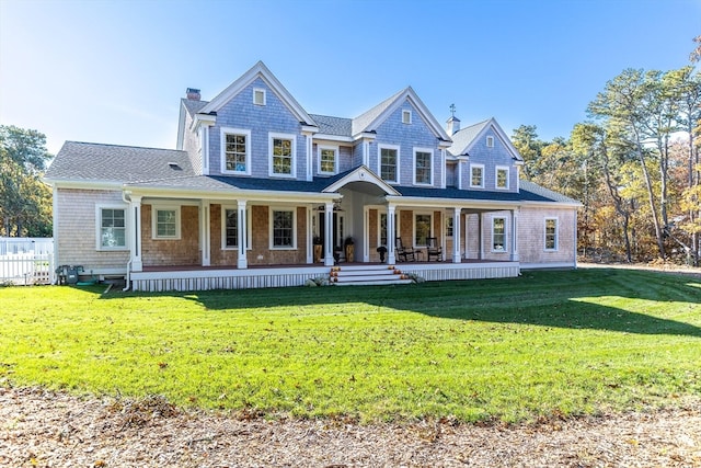 view of front of home featuring a front yard and a porch