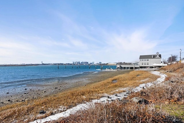 property view of water with a beach view