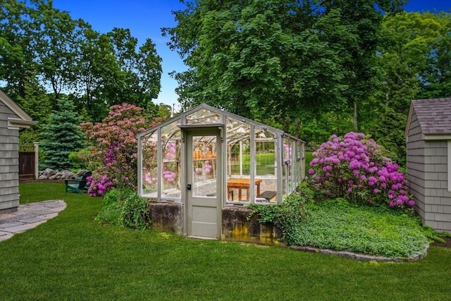 114 Chestnut St, North Reading, MA 01864 - view of greenhouse with a lawn