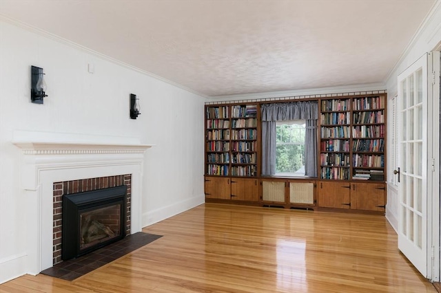 20 Blaine Ave, Worcester, MA 01603 - unfurnished living room with light wood-style flooring, a fireplace, and crown molding