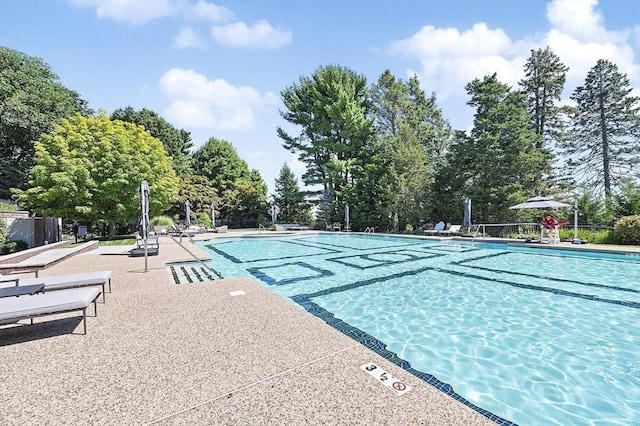 community pool featuring a patio and fence