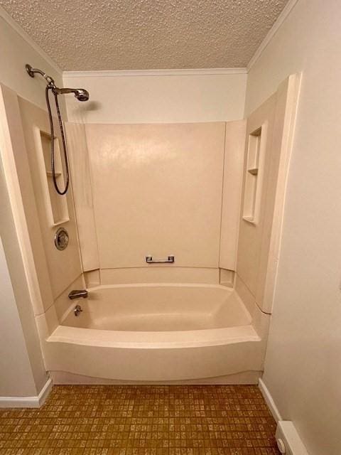 270 Sunderland St Unit 77, Worcester, MA 01604 - bathroom featuring a textured ceiling, crown molding, shower / tub combination, baseboards, and tile patterned floors