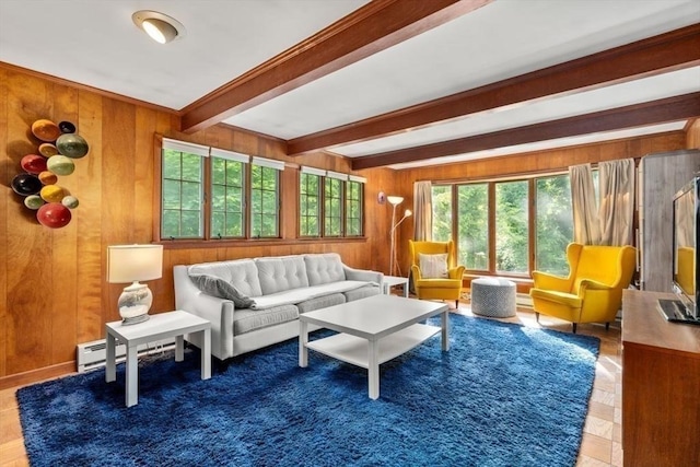 119 S Main St, Sharon, MA 02067 - living area featuring beam ceiling and wooden walls