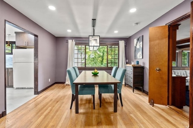 119 S Main St, Sharon, MA 02067 - dining area featuring baseboards, light wood-style floors, and recessed lighting