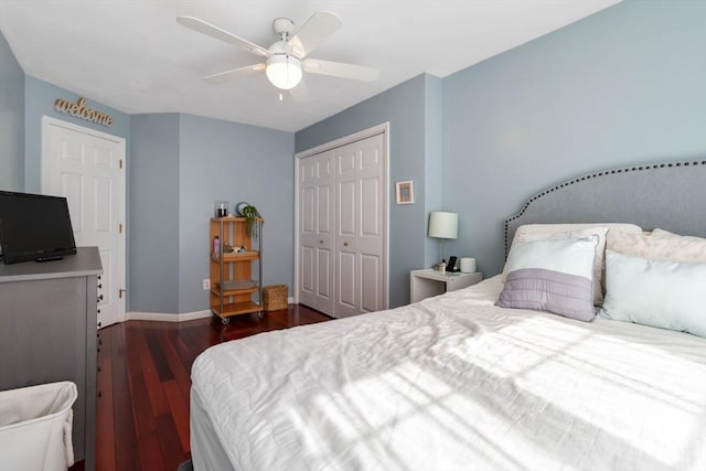 69 Leverett Ave, Revere, MA 02151 - bedroom featuring a closet, wood finished floors, baseboards, and a ceiling fan