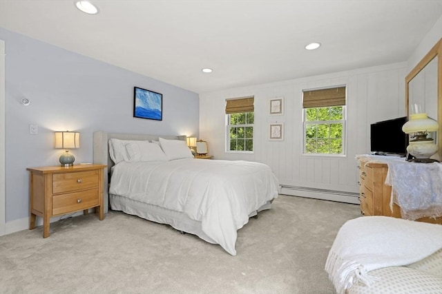3 Roosevelt Pl, Newburyport, MA 01950 - bedroom with a baseboard heating unit, light carpet, recessed lighting, and baseboards