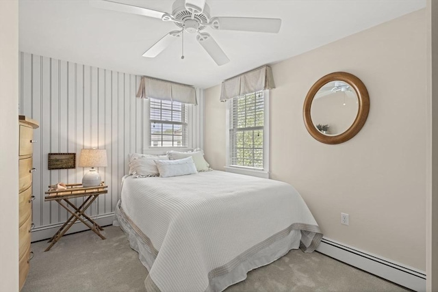 3 Roosevelt Pl, Newburyport, MA 01950 - bedroom with a baseboard heating unit, carpet floors, and ceiling fan