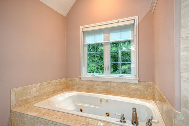 106 Willow Brook Dr Unit 106, Wayland, MA 01778 - bathroom with a tub with jets and lofted ceiling