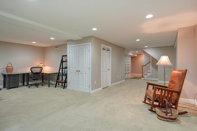 106 Willow Brook Dr Unit 106, Wayland, MA 01778 - sitting room featuring carpet flooring, recessed lighting, stairway, and an office area