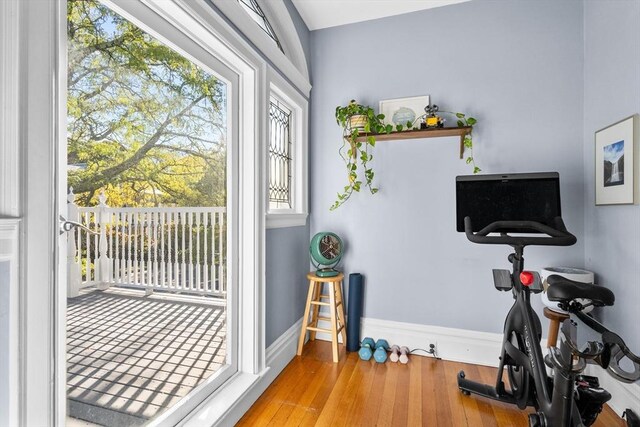 30 Welles Ave Unit 2, Boston, MA 02124 - exercise area featuring healthy amount of natural light, baseboards, and wood finished floors