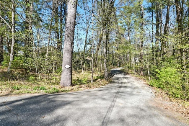 view of road featuring a view of trees