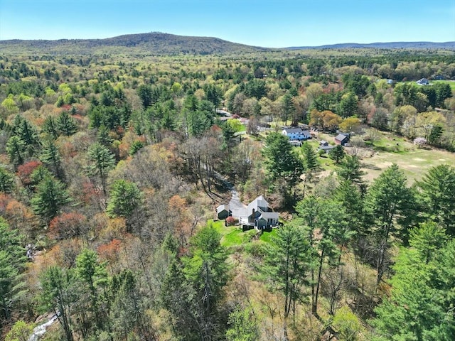 birds eye view of property featuring a forest view