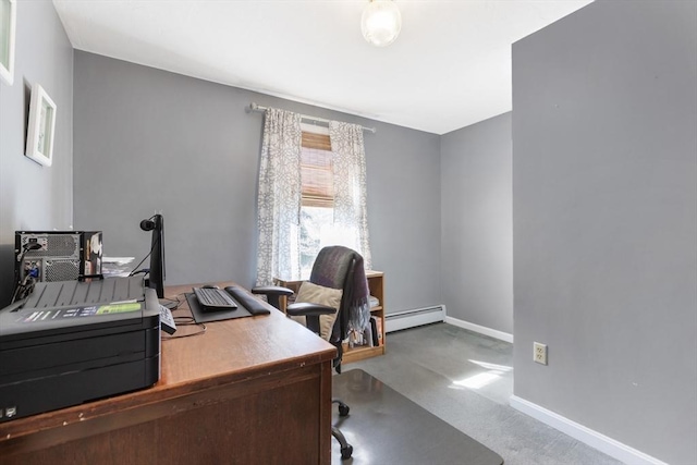 office with baseboards and a baseboard radiator