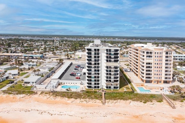 aerial view featuring a beach view